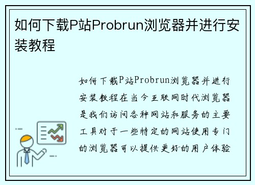 如何下载P站Probrun浏览器并进行安装教程